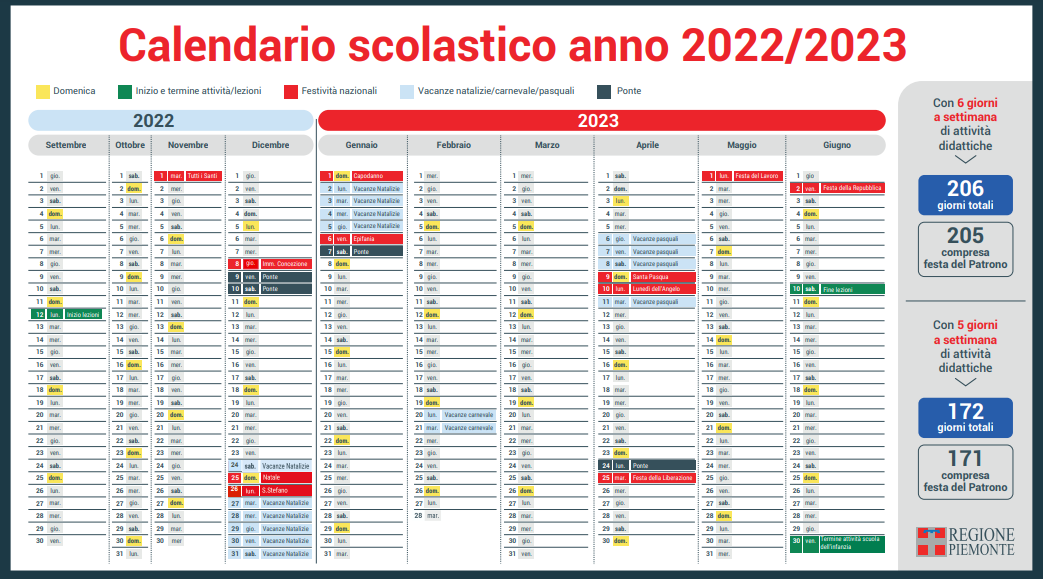 Calendario scolastico 2022/23 